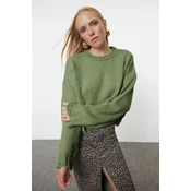 Trendyol Khaki Crop Super Wide Pattern Soft Texture Knit Sweater