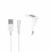 DENMEN Auto punjač DZ06T 2xUSB Fast 3/1A + Type C kabl/ bela