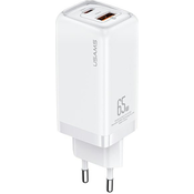 shumee 65W USAMS Power Delivery stenski polnilnik USB-C/USB-A bele barve