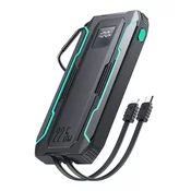 shumee Zunanji napajalnik 10000 mAh na terenu z vgrajenima kabloma USB-C in Lightning, črn