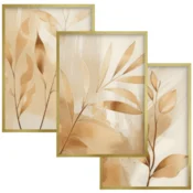 shumee Komplet stenskih plakatov Glamour Framed Gold Leaves za spalnico ali dnevno sobo