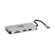 USB-C postaja, dvojni zaslon - 4K 60 Hz HDMI, USB 3.2 Gen 1, USB-A hub, GbE, pomnilniška kartica, 100W PD polnjenje, siva