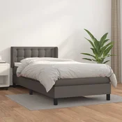 Greatstore Box spring postelja z vzmetnico siv 90x190 cm umetno usnje