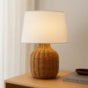 Lindby namizna svetilka Lirenda, višina 52 cm, ratang, naravna/bela - Dnevna soba/jedilnica - Skandinavski - bel, svetlo les - Tkanine/tekstil