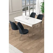 Hanah Home trpezarijski set Pale, sto na razvlacenje i 4 stolice, bela ploca, hromirane noge, antracit tkanina Babyface
