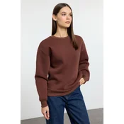 Trendyol Brown Thick Polar Fleece Regular/Normal Pattern Crew Neck Basic Knitted Sweatshirt