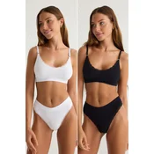 Trendyol Black White 2 Pack Seamless Lace Detail Thong Knitted Panties