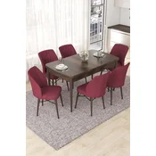 Hanah Home Set Trpezarijski sto i 6 stolica Nef, Bordo-braon