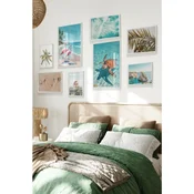 WallXpert set od 8 manjih uramljenih slika Çgs-049, tropski morski motivi – flamingosi na plaži, morska kornjaca, palme i obala, beli ram