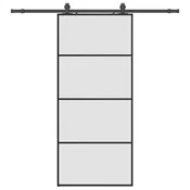 Vidaxl Drsna vrata z opremo črna 90x205 cm ESG steklo
