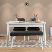 Hanah Home Set trpezarijski sto, 2 trpezarijske stolice i klupa Santiago Bijelo-Antracit