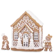 LED hišica s plastičnimi figurami, rjava in bela, 23x19x12 cm; figure 10x5x2 cm