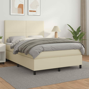 Greatstore Box spring postelja z vzmetnico krem 140x190 cm umetno usnje