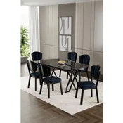 Hanah Home trpezarijski set Flori, sto i 6 stolica, ploca u dekoru crnog mermera, antracit tkanina Babyface