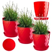 KADAX Cvetlični lonec s pokrovom, 20 cm, rdeča plastika, 3 kosi