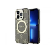 GUESS IML Glitter Peony Gold Maska za telefon iPhone 14 Pro, MagSafe, Crna