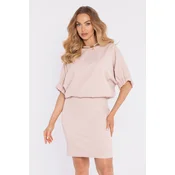Made Of Emotion Womans Mini dress with a loose top and a back slit - beige