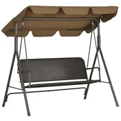 OUTSUNNY Vrtna gugalnica za 3 osebe z nastavljivo senčno streho, zunanja gugalnica s prezračevalnim sedežem iz PE rattana in jekla, nosilnost do 240 kg, 167x112x153 cm, rjava