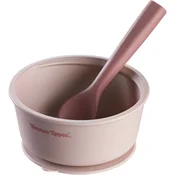 Tommee Tippee EasiStick™ Silicone Bowl & Spoon silikonska posoda s priseskom 4m+ Pink 1 kos