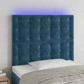 Greatstore LED posteljno vzglavje temno modro 80x5x118/128 cm žamet