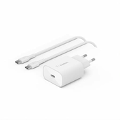 Belkin 25W USB-C Power Delivery PPS Stenski polnilnik + 1m kabel USB-C do USB-C, bel