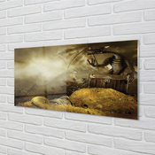 tulup.si Slika na akrilnem steklu Dragon gorskih oblaki zlato 100x50 cm 4 obešalnika