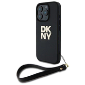 slomart Etui DKNY Wrist Strap Stock Logo za iPhone 16 Pro - črno