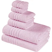 Set 6 kopalniških brisač Luscinia Nightingale, 100% bombaž, 550 g/m2, roza, 3 velikosti: 2x 140x70 cm, 2x 40x70 cm, 2x 30x30 cm, Oeko-Tex Standard 100
