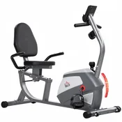HOMCOM Sobno kolo z 8 stopnjami upora, ležeče sobno kolo s kolesi, LCD monitor in nastavljiv sedež, iz jekla in ABS, za domačo telovadnico, 122-137x62x103cm, siva