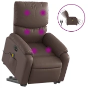 MAISON CHIC Električni masažni stol - Relax naslanjač s funkcijo vstajanja rjavo umetno usnje, (22062125)