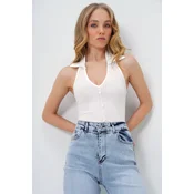 Trend Alacati Stili Ženska bluza bez rukava Alc-X13512, V-izrez, Bela