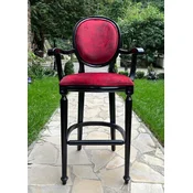 Casa Padrino baroque bar chair with armrests bordeaux red/black - Magnificent baroque style solid wood bar stool with elegant velvet fabric - Baroque bar furniture