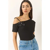 Bianco Lucci Ženska bluza na kratake rukave 948 60283230, Brod izrez, Crna