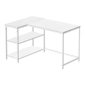 Songmics Kotna pisalna miza z nastavljivo višino police 110x80x76 cm bela