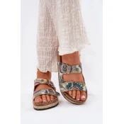 Patterned Women Slippers On Cork Platform With Buckles Lee Cooper