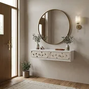 Hanah Home komoda Moka 120, 120 cm, bela / travertin / srebrna