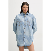 Jeans obleka Fiorucci Angel Print Denim Shirt Dress