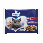 PreVital Cat vrečke govedina/kunec-puran v želeju 4 x 100 g