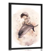 Plakat zasanjani deček z delfinom - 30x45 silver