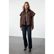Trendyol Brown Shoulder and Collar Detailed Oversize Slim Jacket Coat