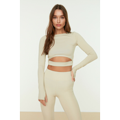 Trendyol Stone Crop Window/Cut Out and Thumb Hole Detail Knitted Sports Top/Blouse