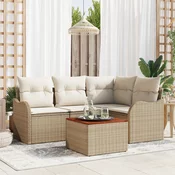 Set od 5 komada vrtnog namještaja s jastučićima bež Poly Rattan Acacia
