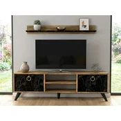 TV stalak ZEN 160 cm s zidnom policom, dekor orah/crni mramor