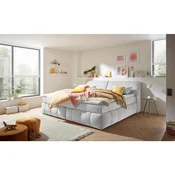 MID.YOU POSTELJA BOXSPRING 200 cm  x 240 cm , tekstil, leseni material srebrne barve