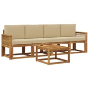 Set vanjskih sofa s jastukom 5 pcs Prirodna i bež Poliester