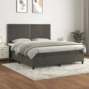 Greatstore Box spring postelja z vzmetnico temno siva 180x200 cm žamet