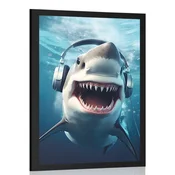 Plakat morski pes s slušalkami - 40x60 no frame