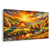 Slika jesenska pokrajina z zahodom - 90x60