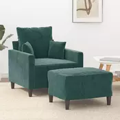 Fotelja s tabureom tamnozelena 60 cm baršunasta