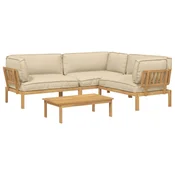 vidaXL vidaXL Kavčna garnitura z blazino 4 pcs Bež Masiven les akacije, (5000152892)